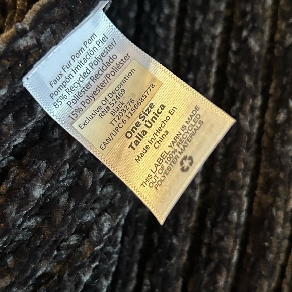 FAUX FUR POM POM BLACK CHENILLE STYLE TEXTURE OBLONG SCARF - Picture 5 of 6